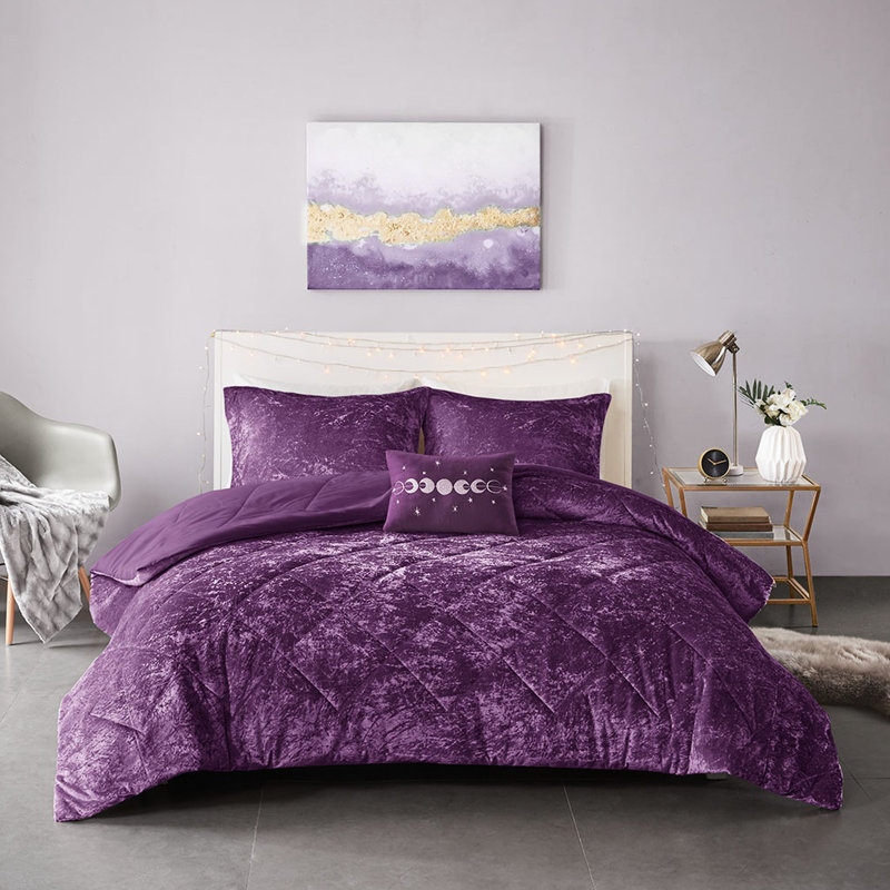 Édredon en velours mauve de luxe pour lit simple / simple TG, Mauve, Édredon simple + 3 pièces supplémentaires