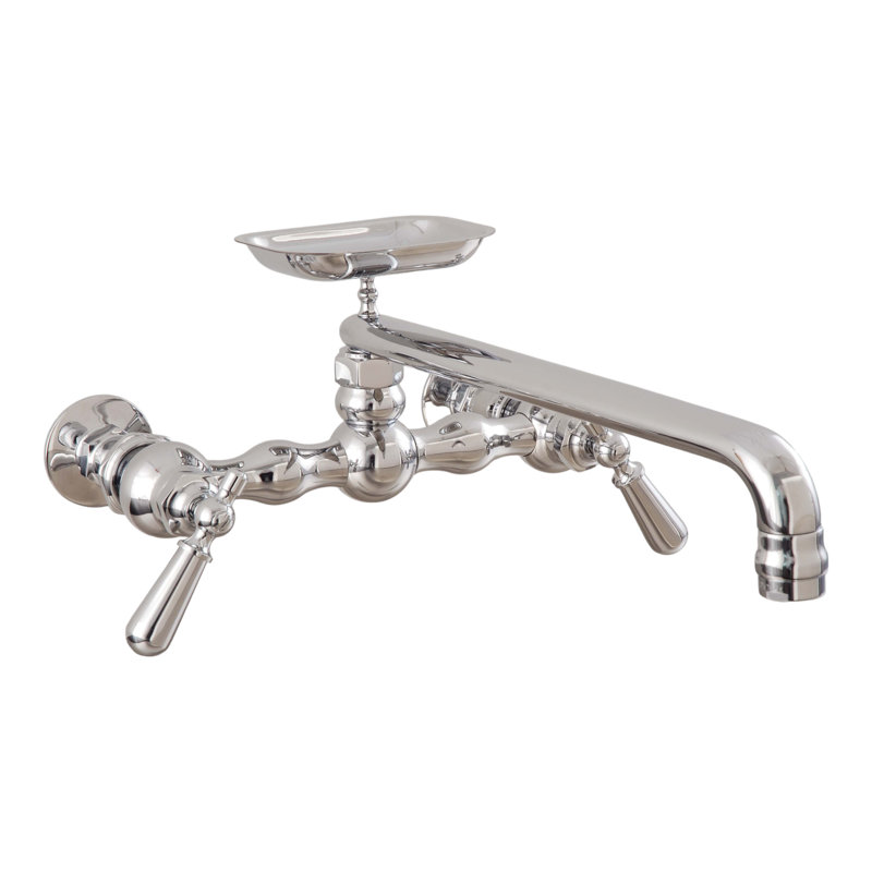 P0834 Columbia Kitchen Faucet 5" Wall Mount, 8" Centers With Swivel Spout and Soap Dish, Polished Nickel