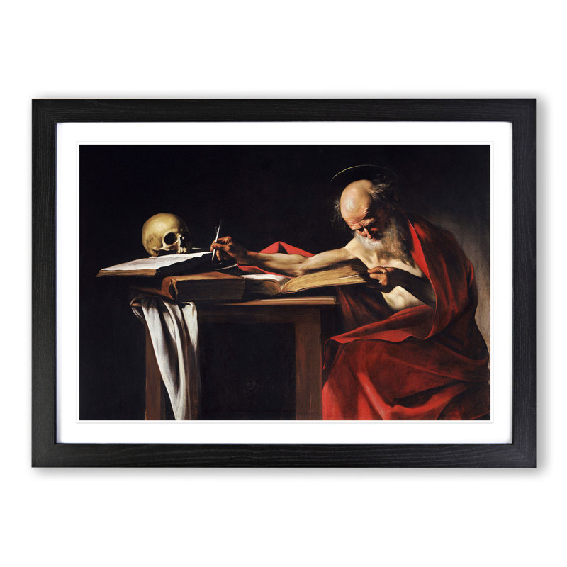 Saint Jerome Writing by Caravaggio - Picture Frame Painting, Black Framed, 36cm H x 48cm W x 2cm D