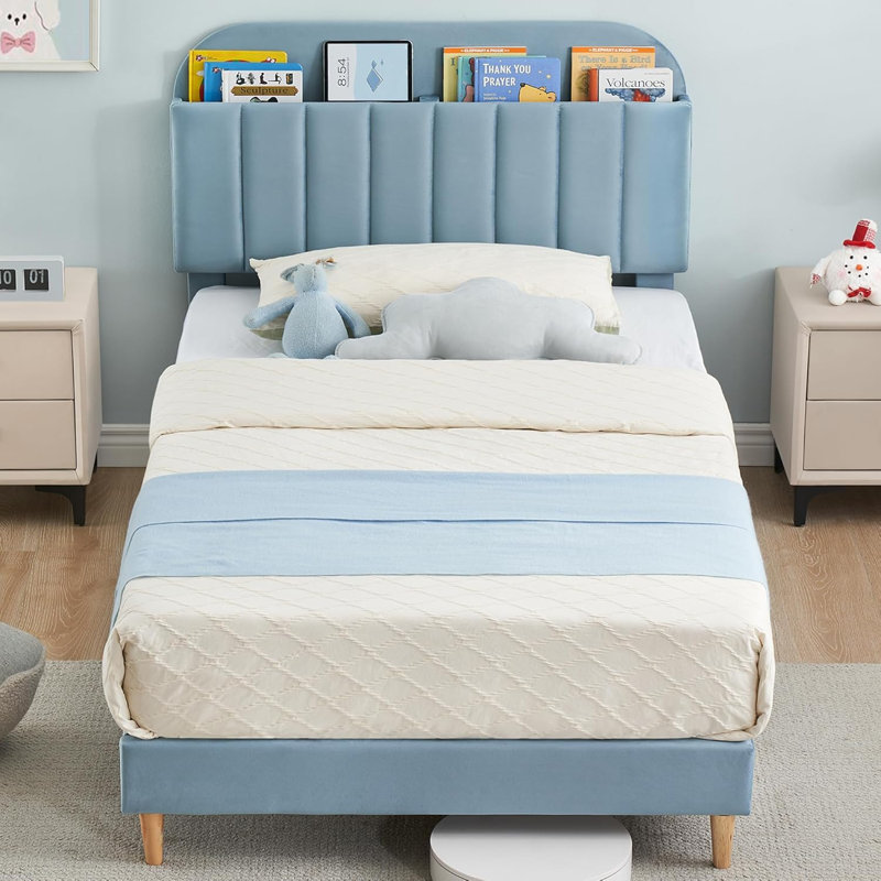 Soleigh Upholstered Slat Bed, Blue, Twin_XL