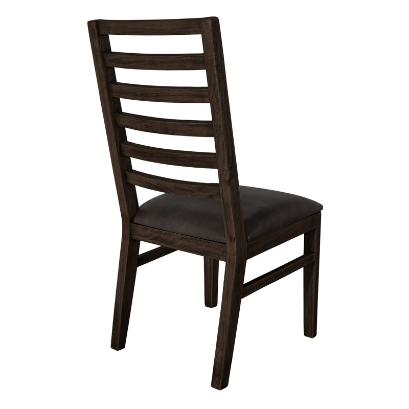 Ensemble de 2 chaises d'appoint Eray, dossier en échelle, teck, similicuir, Noir