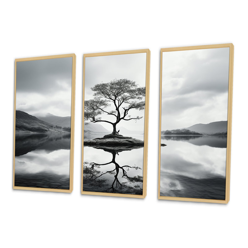 Ensemble de décorations murales Scenic Lake Tranquility - Lakes Lakehouse, Cadre naturel flottant, H 32 po x l 48 po x P 1 po