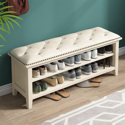 Banc rembourré en bois massif blanc