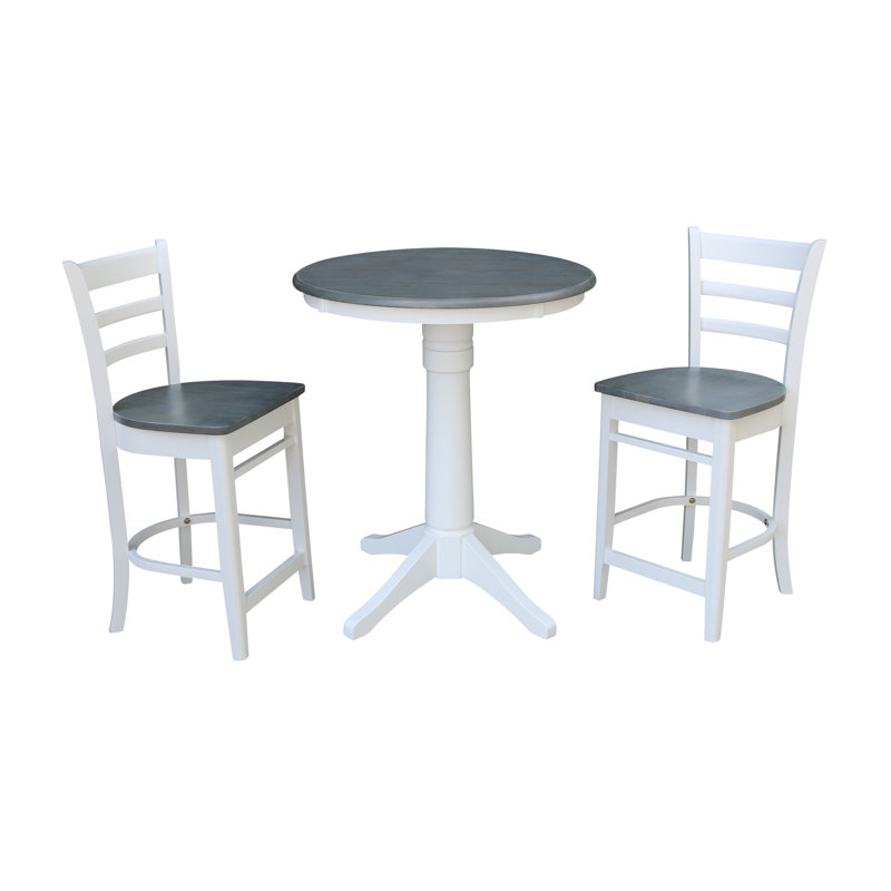 3 - Piece Counter Height Solid Wood Dining Set, 35.9" H x 30" L x 30" W, Heather Gray/White