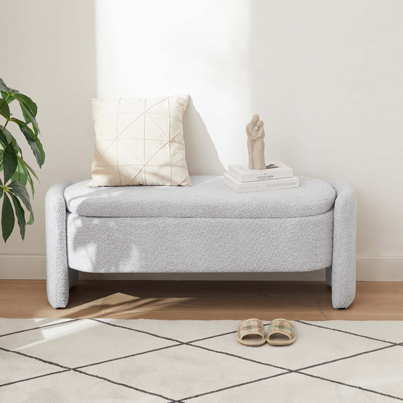 Banc de rangement ovale en tissu polaire, Gris