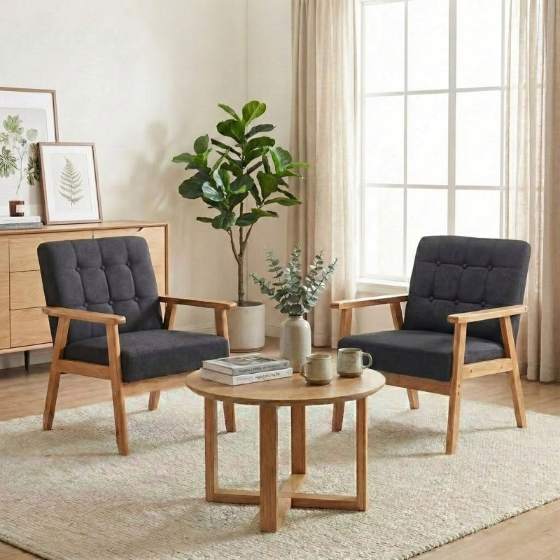 Fauteuil rembourré en bois massif de style nordique, Noir