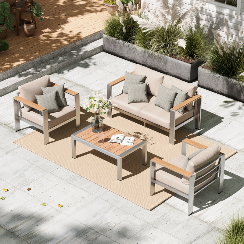 4-Person Aluminum Outdoor Conversation Set with Olefin Cushions and Coffee Table