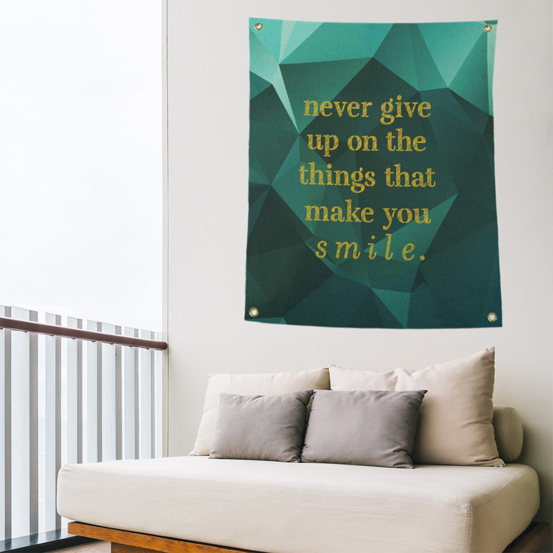 Quotetapestry de joie et perseverance de pierre de polyester, Émeraude / doré, H 59 pi x l 50 po