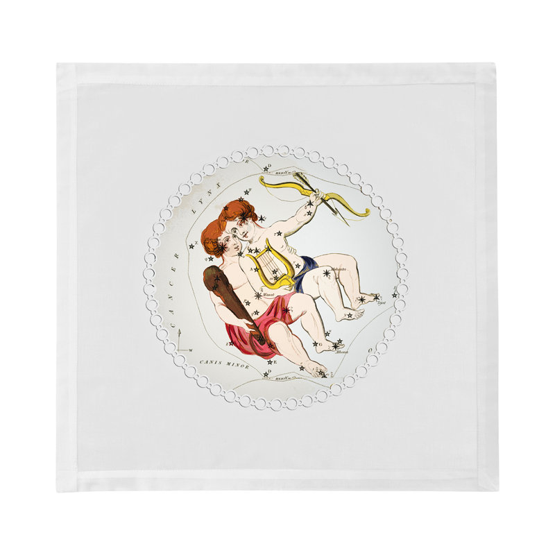 Zodiac Gemini Cotton Sateen Dinner Napkins, White