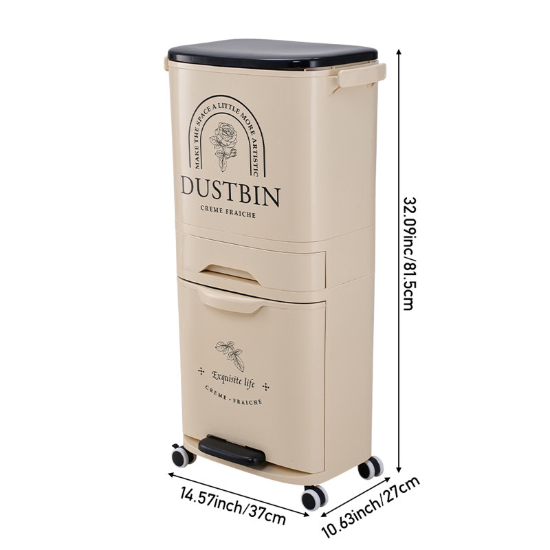 PP Manual Lift Waste Bin - 4L, Cream