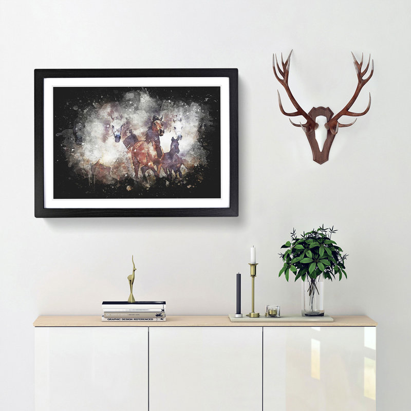 Galloping Horses - Picture Frame Graphic Art Print, 24cm H x 33cm W x 2cm D, Black Framed
