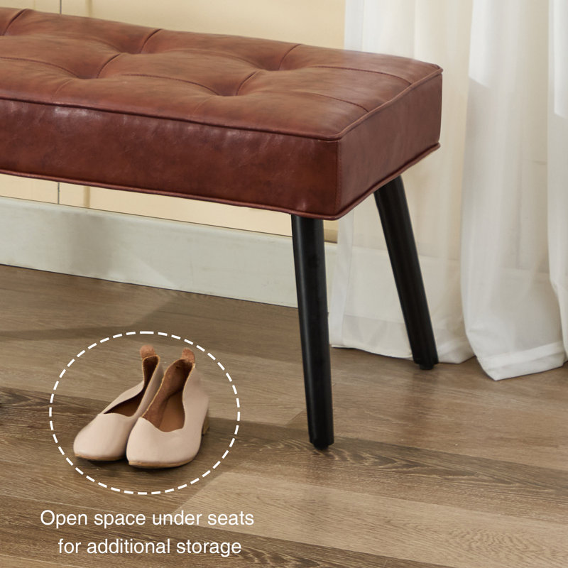 40'' Wide Modern Upholstered Tufted Entryway Bench, Brown Faux Leather, 17.7" H x 40" W x 16.1" D