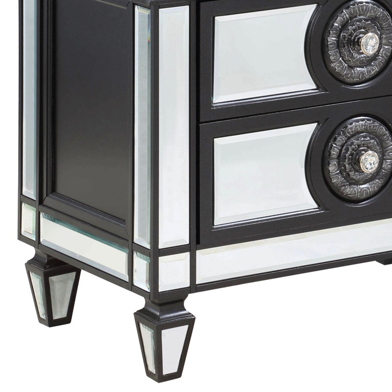 Table de chevet miroir, noir et argent