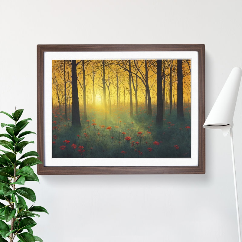 Summer Forest Sunrise Vol.1 - Single Picture Frame Painting, 25cm H x 34cm W x 2cm D, Walnut