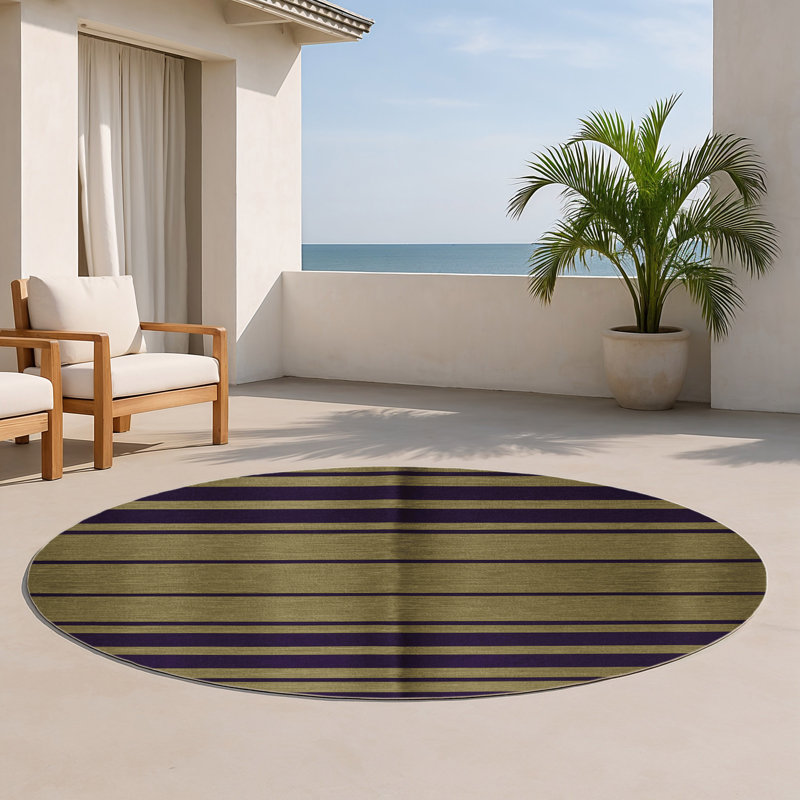 Tapis intérieur / extérieur mauve HorizontalStripes, Rond 5 pi