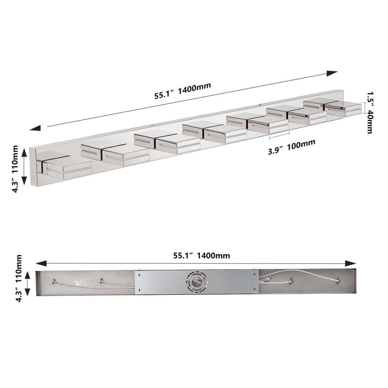 Éclairage pour meuble-lavabo moderne 7 lumières DEL, Chrome