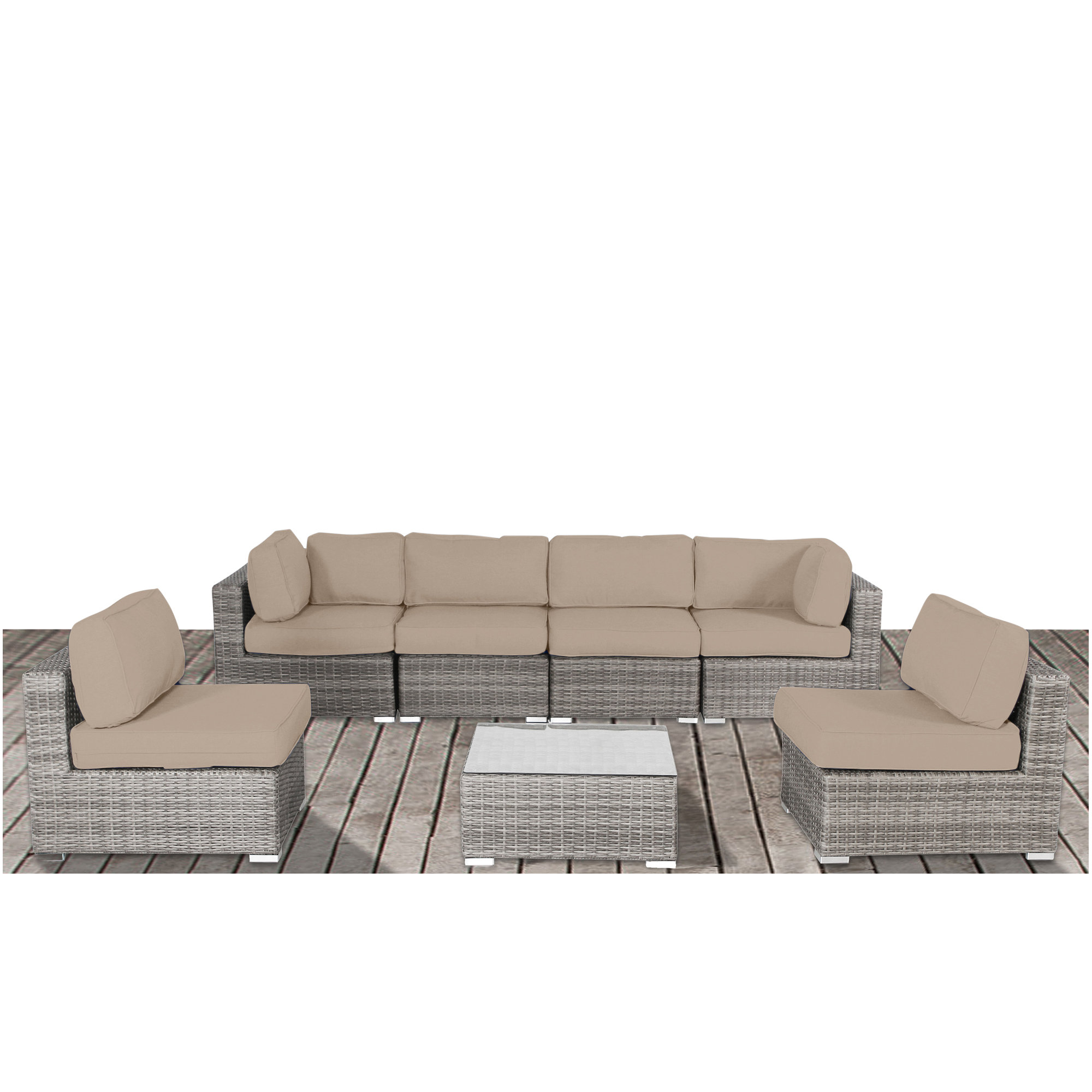 Tonioni Wicker Outdoor Fully Assembled 6 - Person Seating Group with Sunbrella Cushions, Heather Beige Sunbrella®