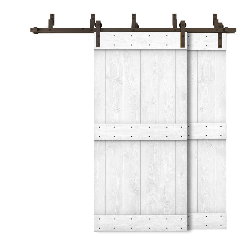 Porte de grange double à panneaux en bois teinté à panneau Mid-Bar, 40 po x 84 po, Blanc