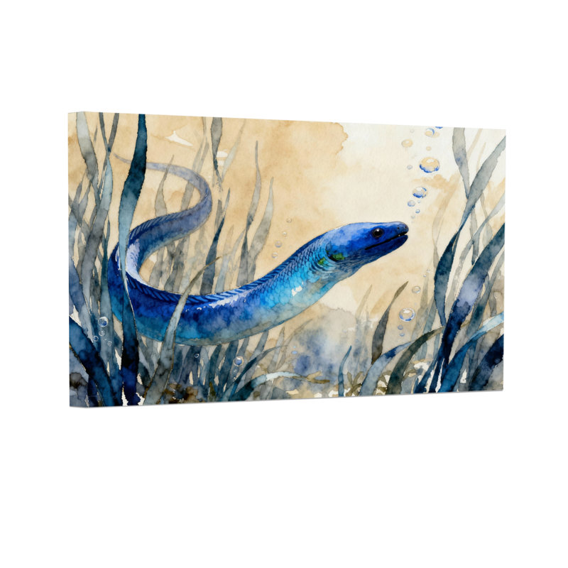 Animaux, serpent de mer bleu parmi les plantes aquatiques, H 20 po x l 30 po