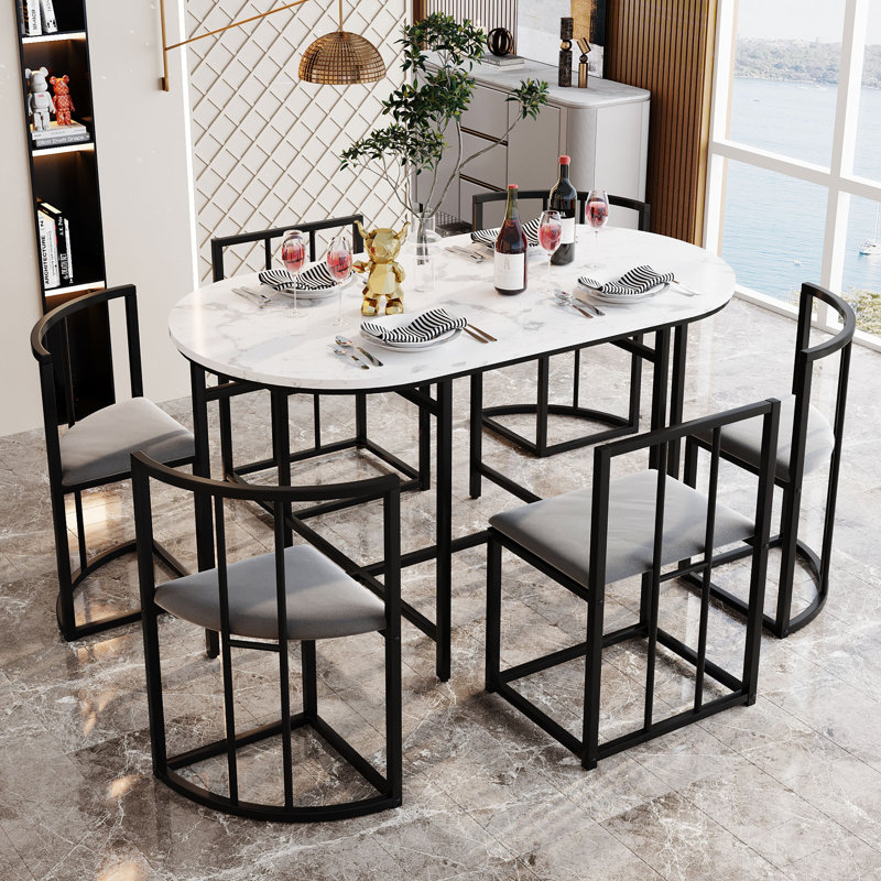 Christer 6 - Person Dining Set, Black/Grey, Black