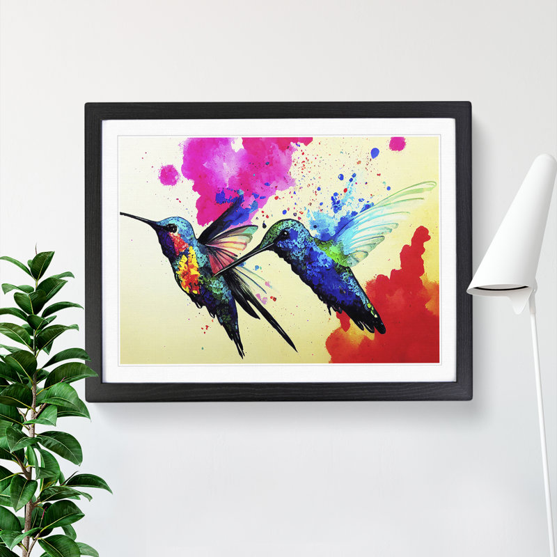 Hummingbird Splatter Vol.1 Abstract - Single Picture Frame Painting, Black, 25cm H x 34cm W x 2cm D