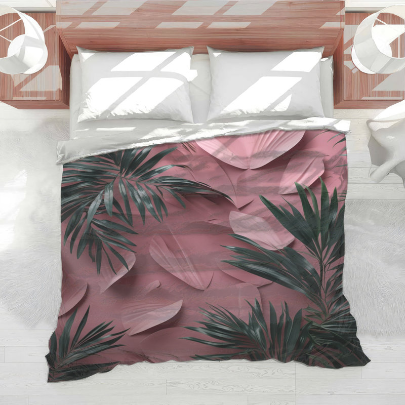Pink Palm Leaves Comforter, King