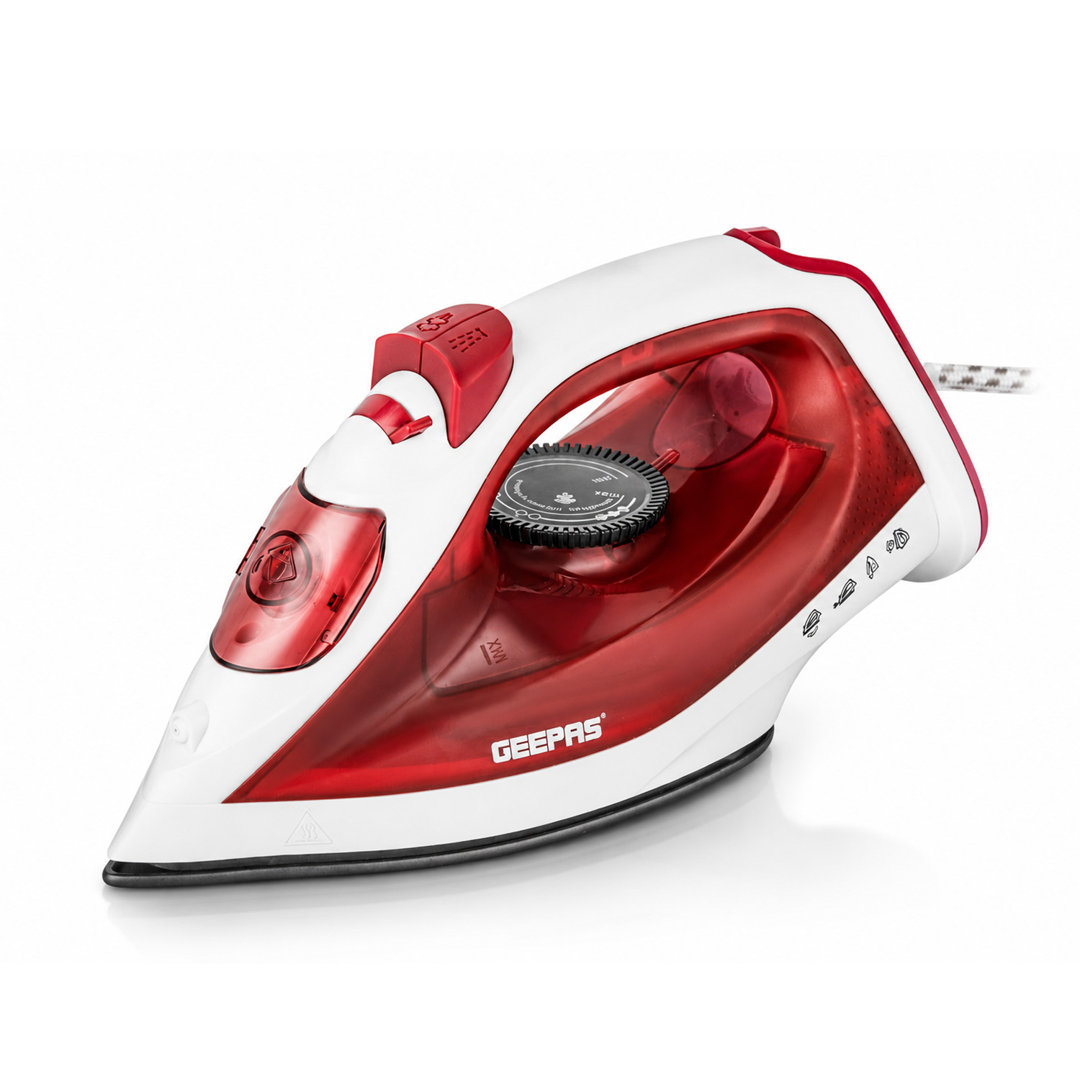 GEEPAS Steam Iron | Clothes Dry & Steam Press | 30s Fast Heat-Up, Vertical Steaming | Nonstick Soleplate, Adjustable Temperature | 120ml Water Tank wi