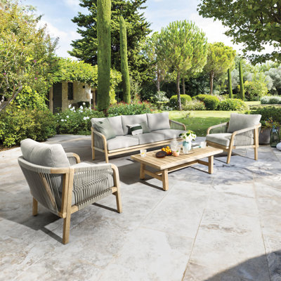 5-Person Outdoor Acacia Wood Conversation Set With Cushions And Table