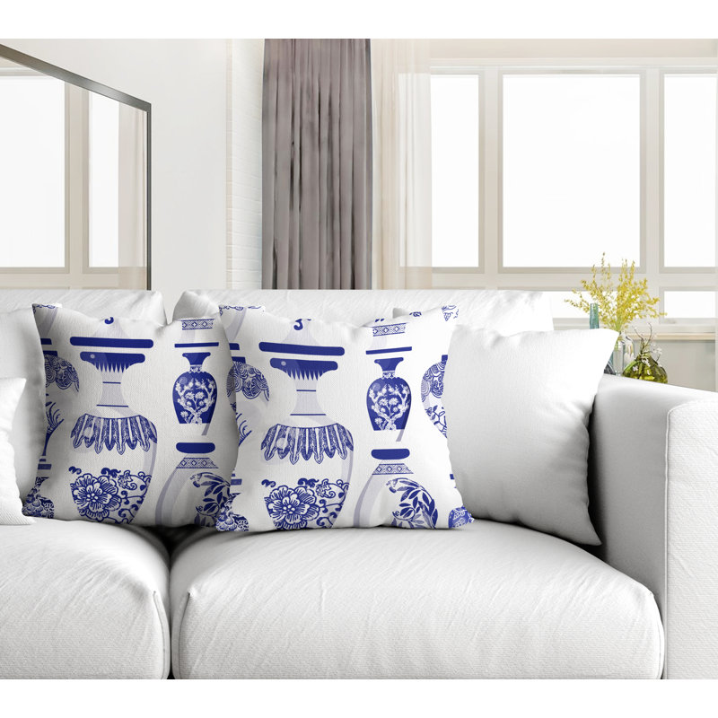 Coussin décoratif intérieur / extérieur abstrait, L 19 po x H 19 po, Blanc