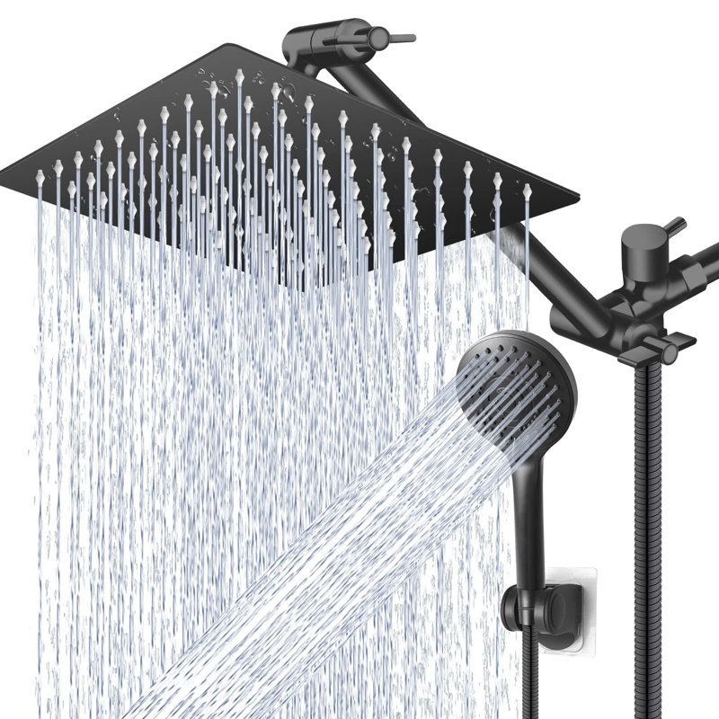 Rain Shower Head, High/Low Pressure Water, 11 Inch Adjustable Extension Arm,5 Settings Handheld Shower Head Combo