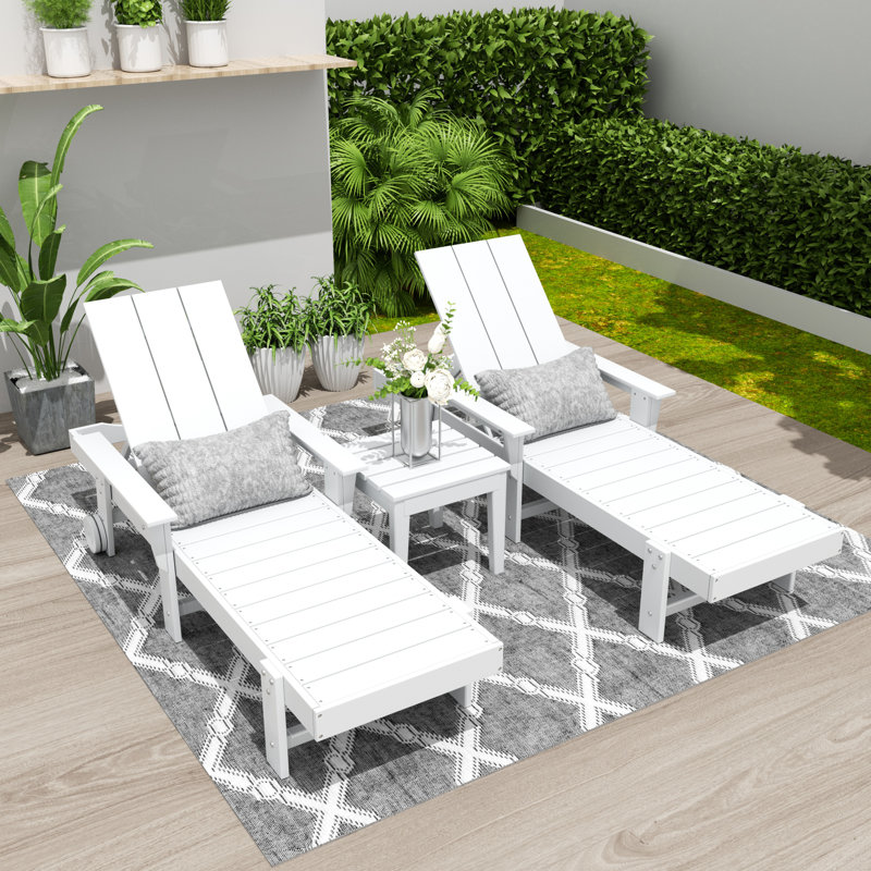 Joubert Outdoor Chaise Lounge with Table, White