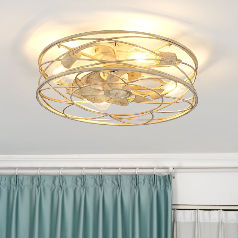 Ventilateur de plafond 20 po à profil bas avec ensemble d'éclairage et télécommande, Or blanc