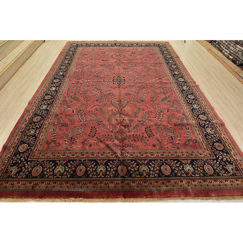 Tapis rouge en laine noué à la main de conception unique 9 pi 3 po x 11 pi 7 po