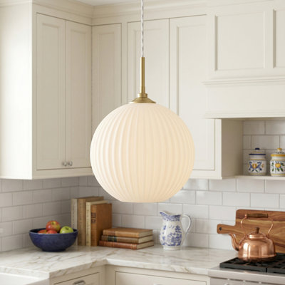 1 - Light Ribbed Frosted Glass Globe Pendant Light