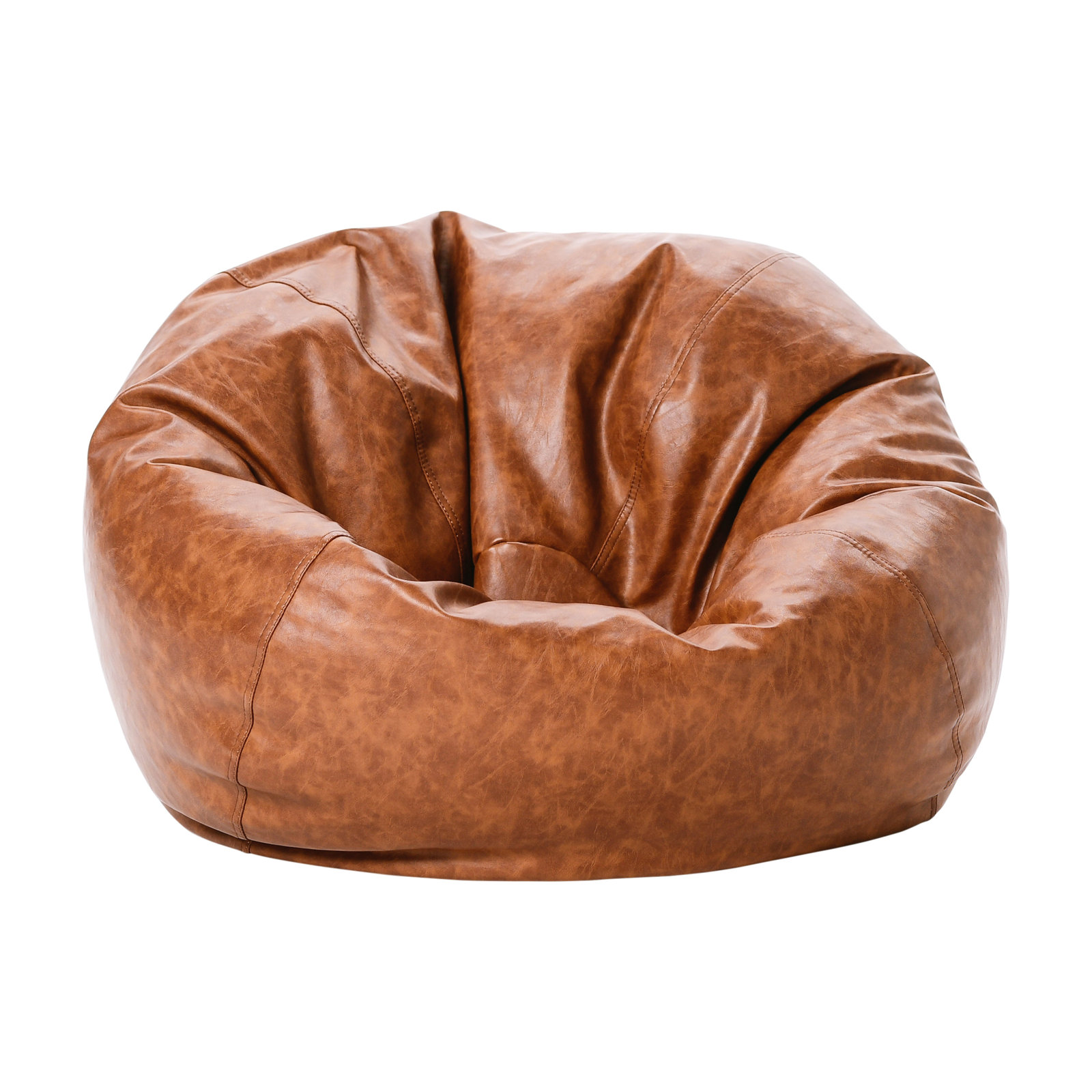Standard Faux Leather Classic Bean Bag, Hazelnut Faux Leather, 19" H x 35" W x 35" D