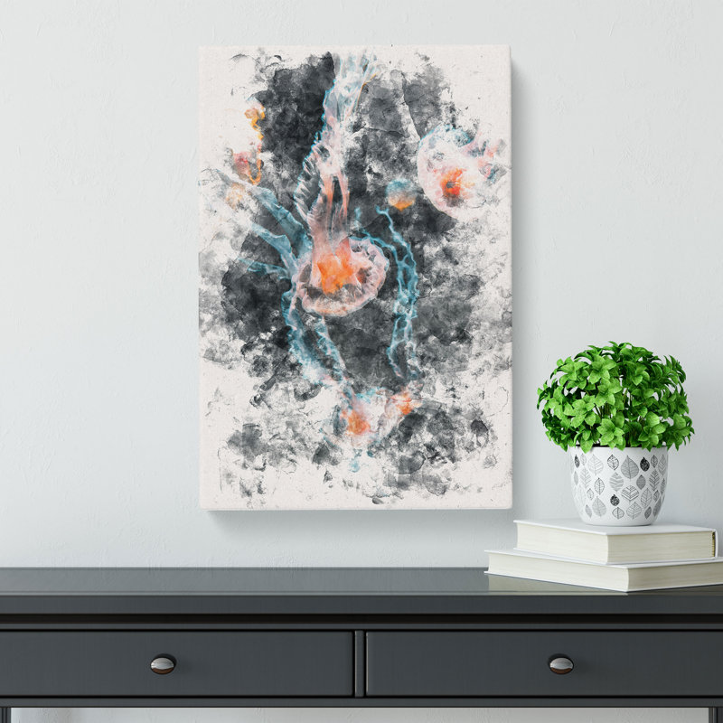 Peach Jellyfish - Wrapped Canvas, 60cm H x 40cm W x 4cm D
