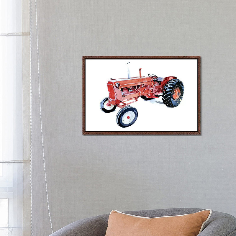 Lil Red Tractor - Painting on Canvas, 66.04 cm H x 45.72 cm W, Classic Brown Wood Framed