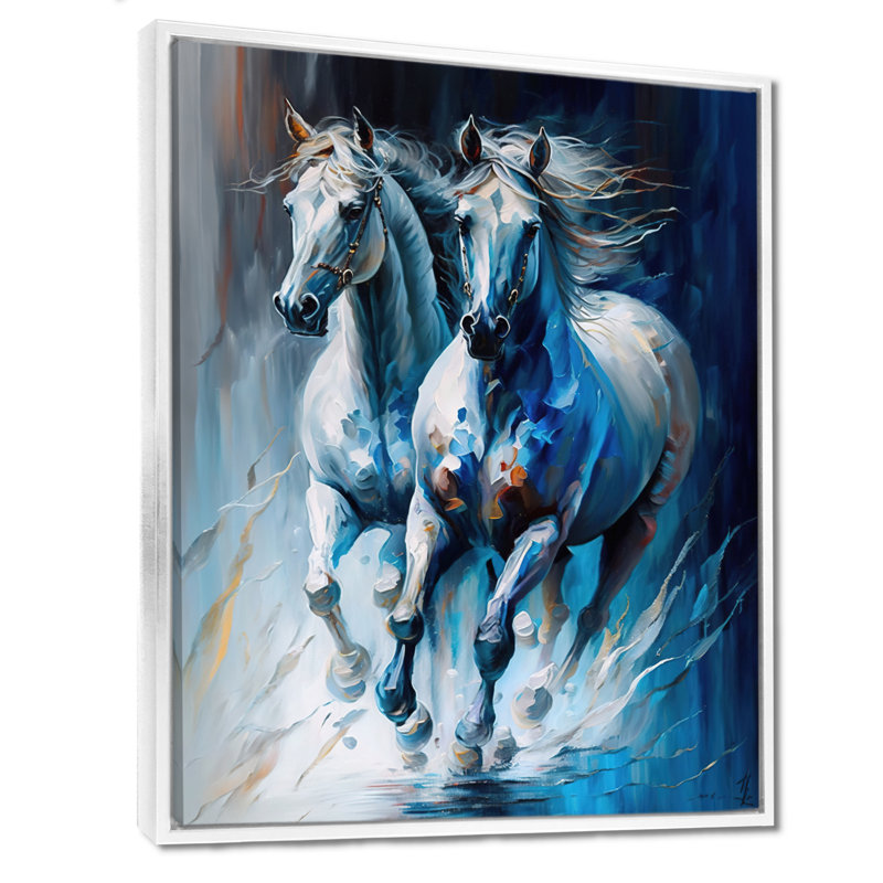 Deux chevaux qui courent II - cheval, impression sur toile, H 20 po x l 12 po, Cadre flottant blanc