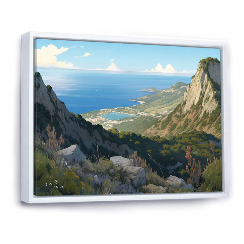 «Rocky Coastal Tones» sur toile, H 34 po x l 44 po x P 1,5 po, Cadre flottant blanc