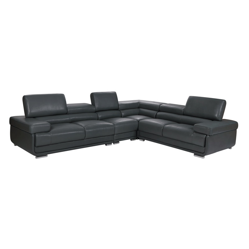 Canapé modulaire en cuir véritable de 126 po de largeur, Cuir gris foncé