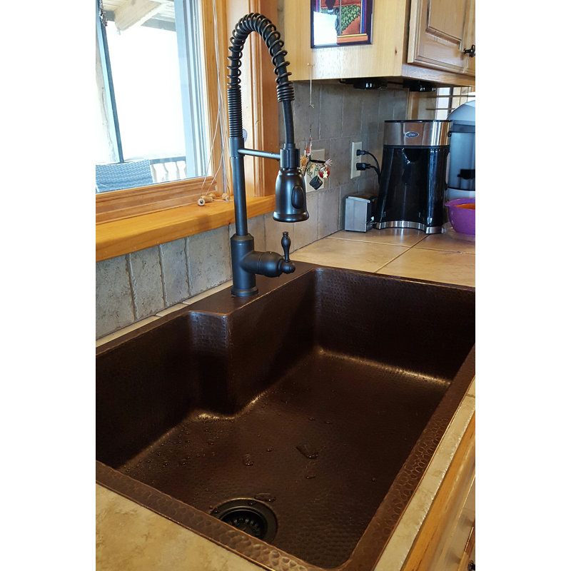 33" Hammered Copper Single Basin Kitchen Sink w/ Space For Faucet