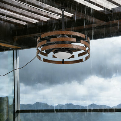 Alva 20 Inch Outdoor Indoor Caged Ceiling Fan with LED Lights, IP44 Waterproof Dark Walnut