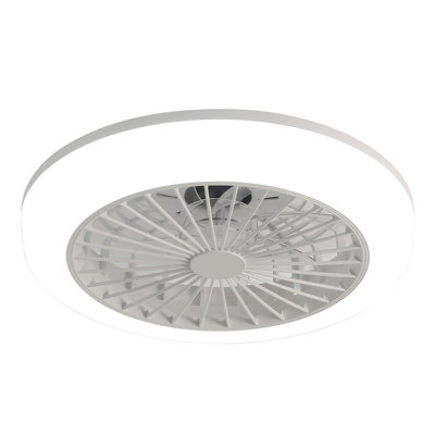 18 Inch Enclosed Ceiling Fan With Light And Remote, Flush Mount Bladeless Modern Low Profile Ceiling Fan For Bedroom Kitchen Dining Room