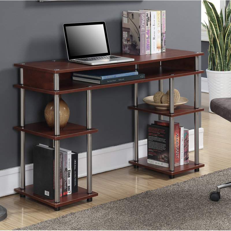 Bureau d'écriture avec tablettes sans outils Edwin, Cerise / mâts argent