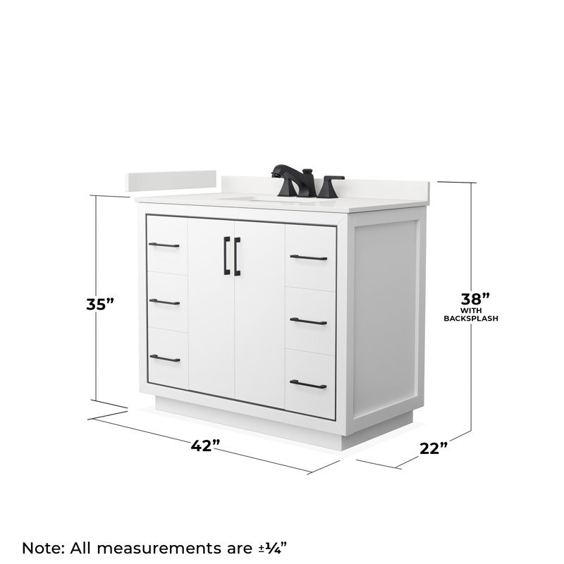42'' W Single Vanity, White Quartz, White, Matte Black
