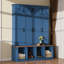 Arbre d'entrée Farmhouse avec 4 crochets cachés, banc en noyer, armoire à chaussures à 8 portes et compartiments ouverts pour le hall d'entrée-1923323545