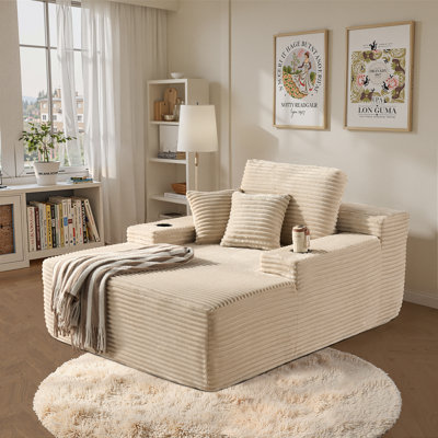 Barry Oversized 67" D Compression Indoor Chaise Lounge with Dual Cup Holders and 2 Toss Pillows,No-Assembly Cozy Sleeper Sofa For Relaxing