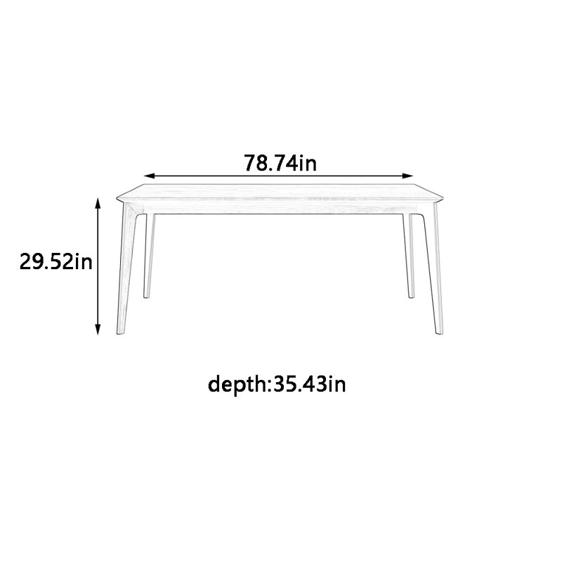 Table de salle à manger rectangulaire moderne en bois massif, H 29,52 po x L 78,74 po x l 35,43 po