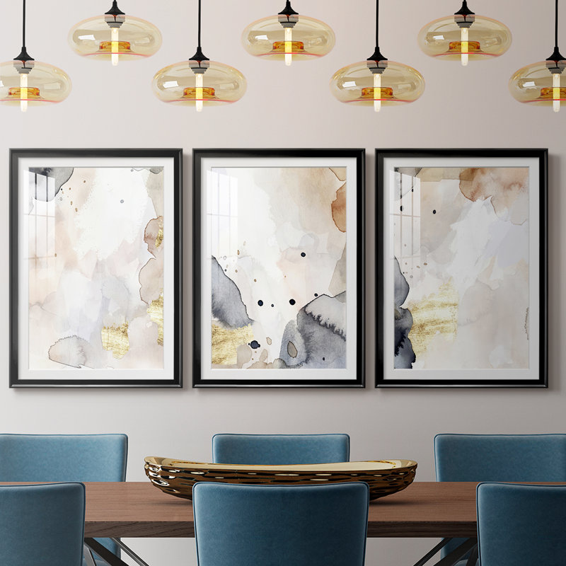 Indigo rosé et doré I - reproduction encadrée de qualité supérieure sur mesure mat - 3 pièces, Noir, H 21 po x l 30 po