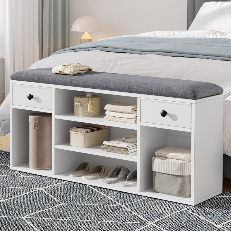 8 Pair Shoe Storage Bench, White/Grey
